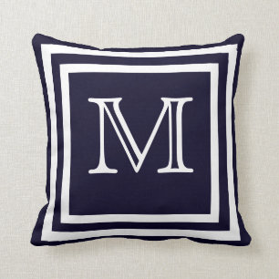Coussin MONOGRAM Solide Douce Douce Marine Bleue plaine
