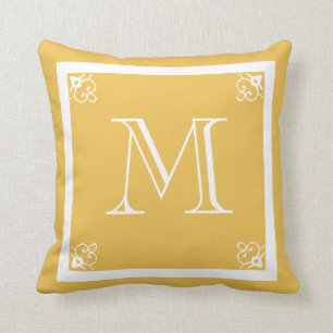 Coussin MONOGRAM solide moutarde jaune personnalisé