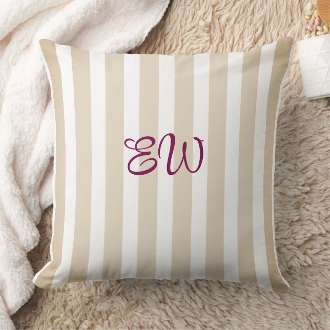 Coussin Monogram Stripe Custom Throw Pillow | Tan Sangria (Couverture)