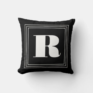 Coussin Monogramme 3 cadres Noir et blanc