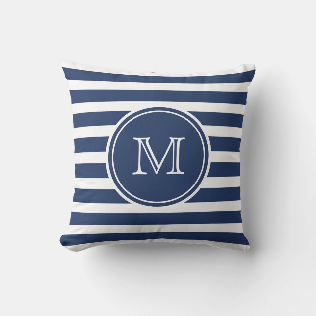 Coussin Monogramme à jet bleu de la marine nautique (Recto)