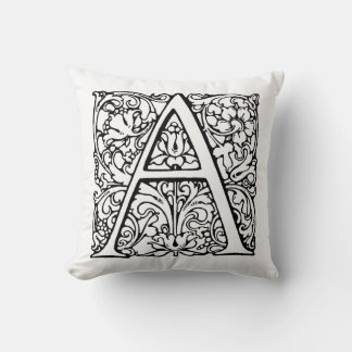 Coussin Monogramme A Modèle floral noir et blanc initial