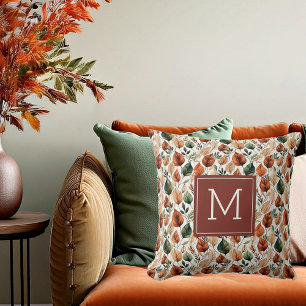 Coussin Monogramme à motif de feuilles de terre cuite et d