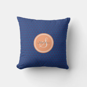 Coussin Monogramme à motif géométrique abstrait bleu chic