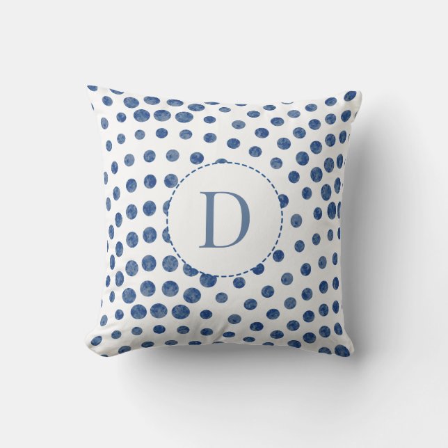 Coussin Monogramme à points modernes bleus (Recto)