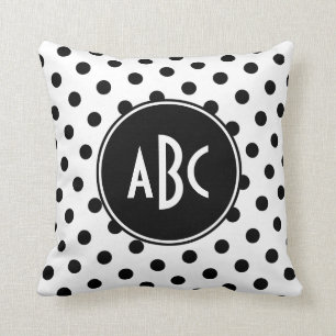 Coussin Monogramme à points polka blancs et noirs