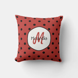 Coussin Monogramme à pois rouges