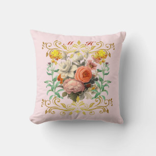 Coussin Monogramme Anglais Jardin Vintage Floral