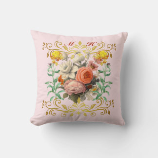 Coussin Monogramme Anglais Jardin Vintage Floral