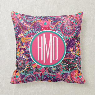 Coussin Monogramme animal du motif de style ethnique