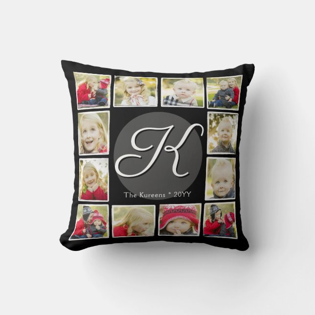 Coussin Monogramme Année en images 12 Collage photo noir (Recto)