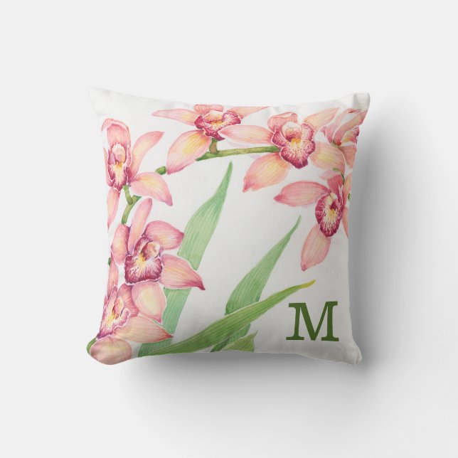 Coussin Monogramme | Aquarelle Fleurs roses (Recto)