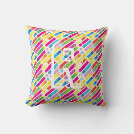 Coussin Monogramme Arc-en-ciel lignes diagonales Motif Pop