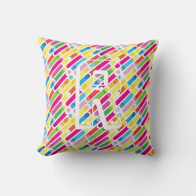 Coussin Monogramme Arc-en-ciel lignes diagonales Motif Pop (Recto)