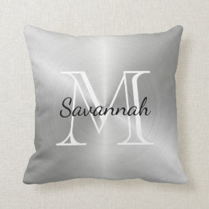 Coussin Monogramme argent de luxe Faux Metal