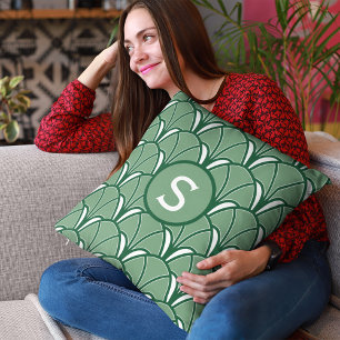 Coussin Monogramme Art déco vert