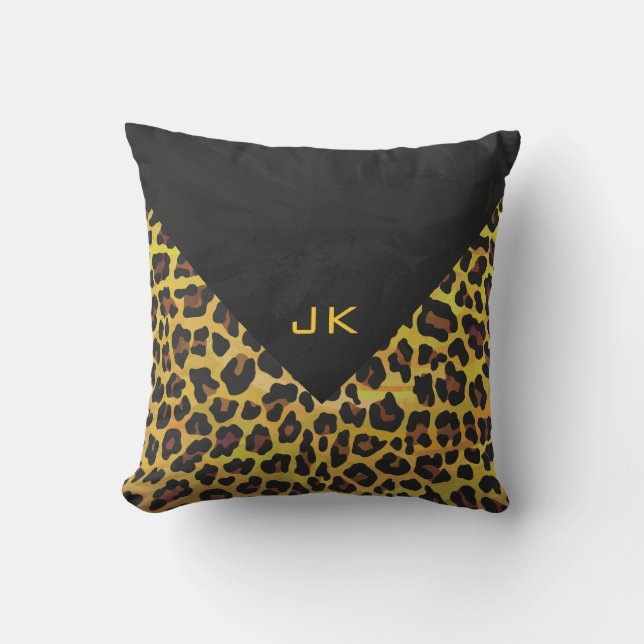 Coussin Monogramme avec léopard Brown et jaune (Recto)