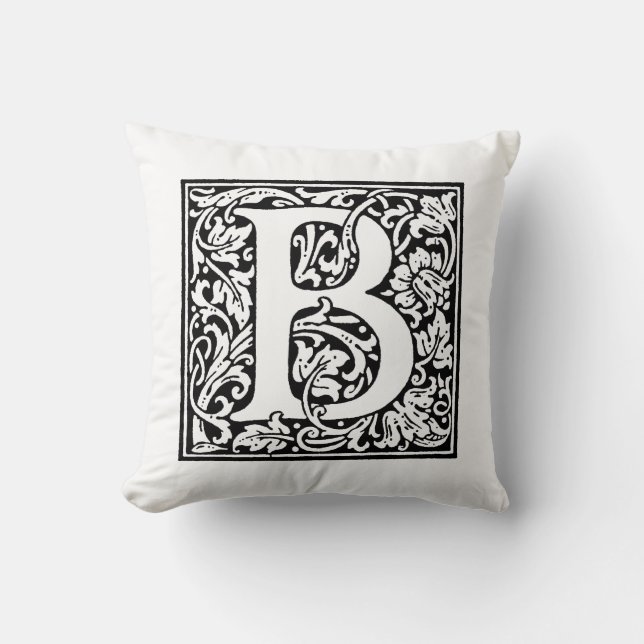 Coussin Monogramme B Modèle floral noir et blanc initial (Recto)