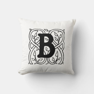 Coussin Monogramme B Modèle floral noir et blanc initial
