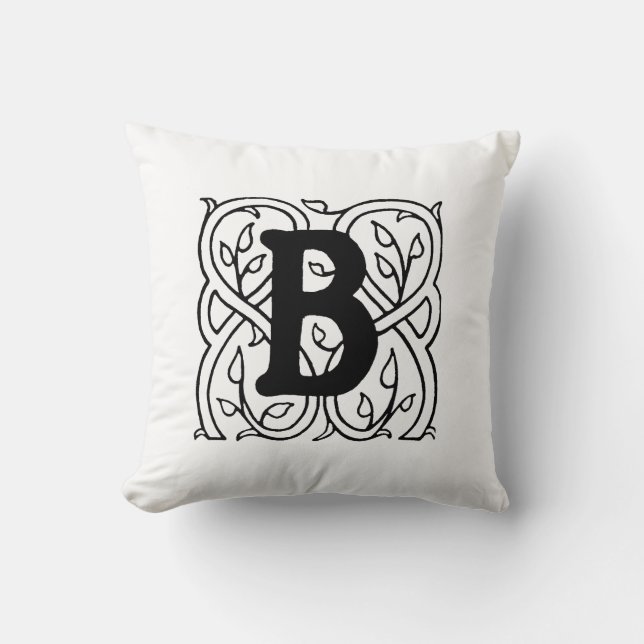 Coussin Monogramme B Modèle floral noir et blanc initial (Recto)