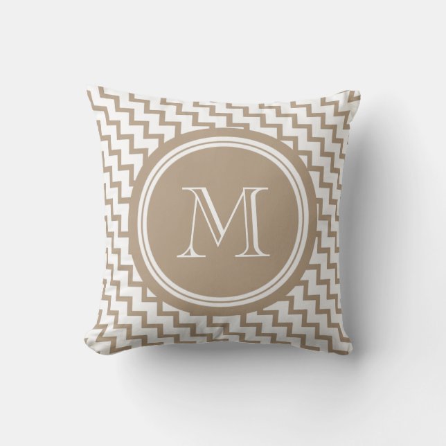 Coussin Monogramme beige Brown de Chevron élégant (Recto)