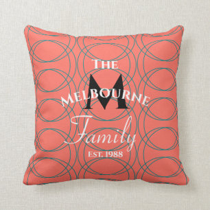 Coussin Monogramme bilatéral de famille de couleur de