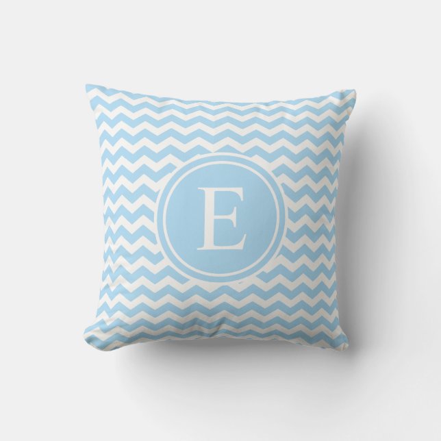 Coussin Monogramme blanc bleu-clair de Chevron (Recto)