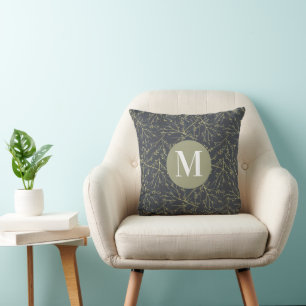 Coussin Monogramme blanc de chute jaune dorée moderne