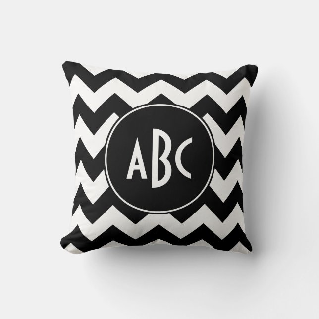 Coussin Monogramme blanc et noir de Chevron (Recto)