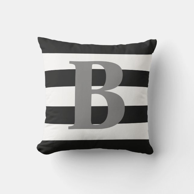Coussin Monogramme blanc noir moderne de gris de motif (Recto)
