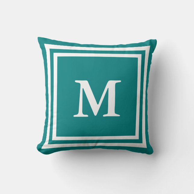 Coussin Monogramme blanc personnalisé sur Turquoise (Recto)
