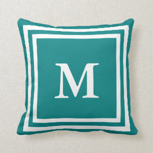 Coussin Monogramme blanc personnalisé sur Turquoise