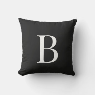 Coussin Monogramme blanc simple noir