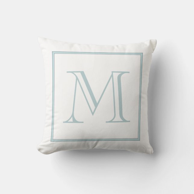 Coussin Monogramme bleu bébé blanc (Recto)