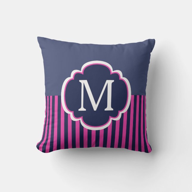 Coussin Monogramme bleu bleu rose de la marine (Recto)