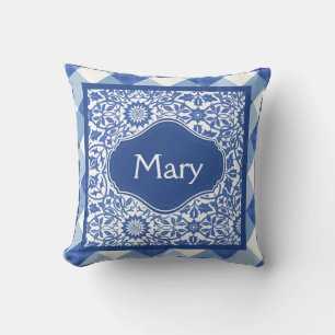 Coussin Monogramme bleu et blanc Indigo