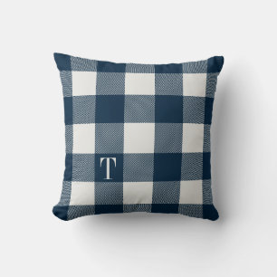 Coussin Monogramme bleu marine En vichy plaqué