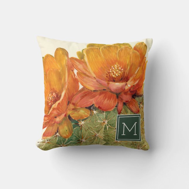 Coussin Monogramme| Blossoms orangés de cactus (Recto)