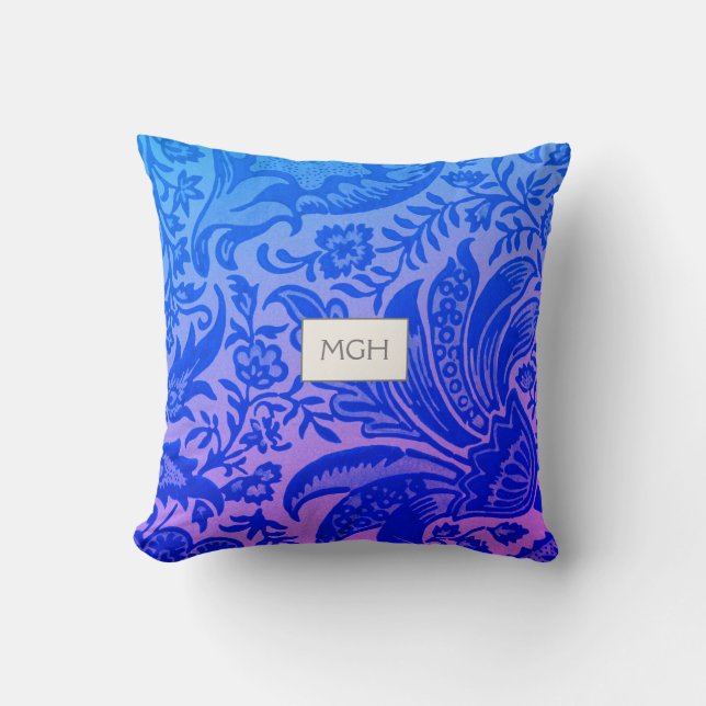 Coussin Monogramme botanique bleu moderne (Recto)