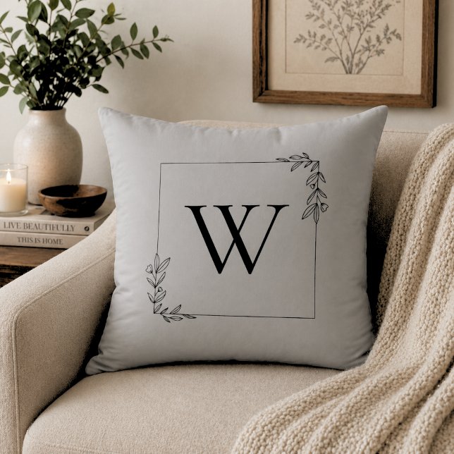 Coussin Monogramme Botanique Minimaliste (Créateur téléchargé)