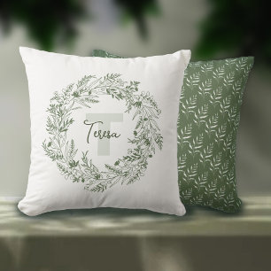 Coussin Monogramme Botanique Tranquille à Feuilles T