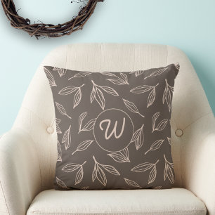 Coussin Monogramme Brown de feuillage moderne