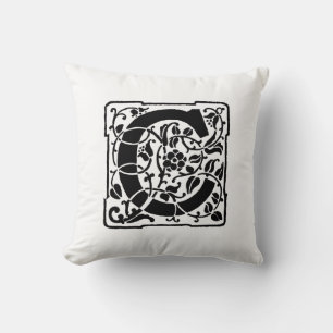 Coussin Monogramme C Modèle floral noir et blanc initial