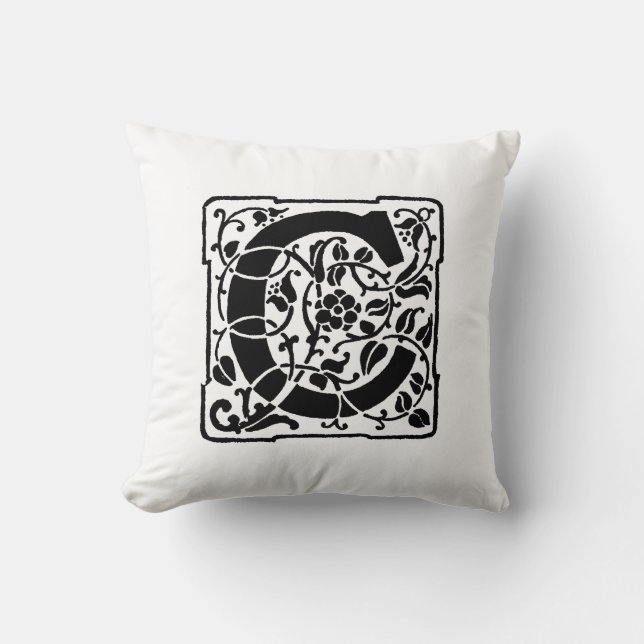 Coussin Monogramme C Modèle floral noir et blanc initial (Recto)