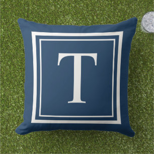 Coussin Monogramme carré blanc et marine classique