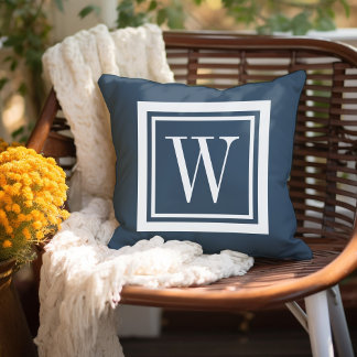 Coussin Monogramme Carré classique bleu et blanc du lac