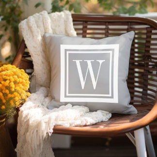Coussin Monogramme Carré classique gris clair et blanc