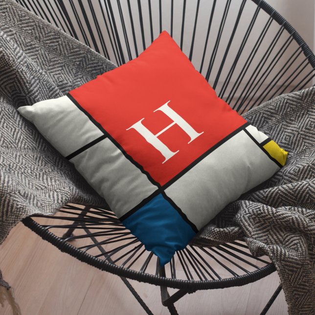 Coussin Monogramme Carré De Stijl Inspiré (Créateur téléchargé)