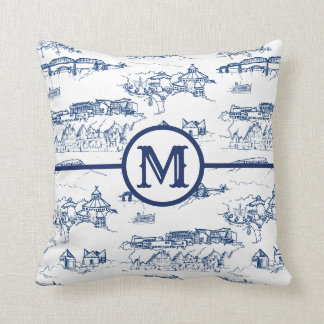 Coussin Monogramme Chattanooga bleu