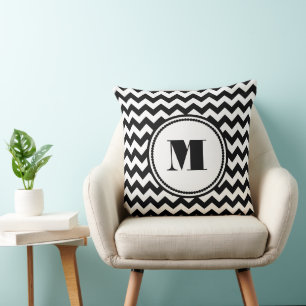 Coussin Monogramme Chevron Noir Et Blanc Moderne